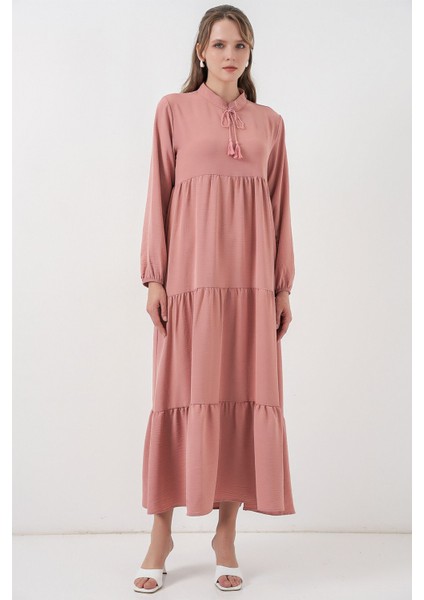 Kadın Bdart Fiyonk Detaylı Viskon Maxi Elbise Toz Pembe