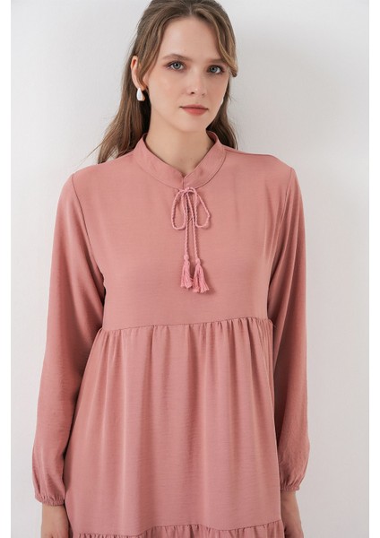 Kadın Bdart Fiyonk Detaylı Viskon Maxi Elbise Toz Pembe fiyatları