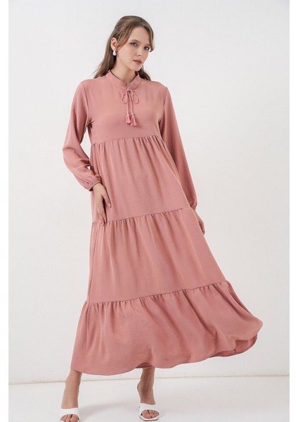 Kadın Bdart Fiyonk Detaylı Viskon Maxi Elbise Toz Pembe modelleri