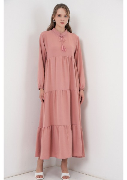 Kadın Bdart Fiyonk Detaylı Viskon Maxi Elbise Toz Pembe fırsatları