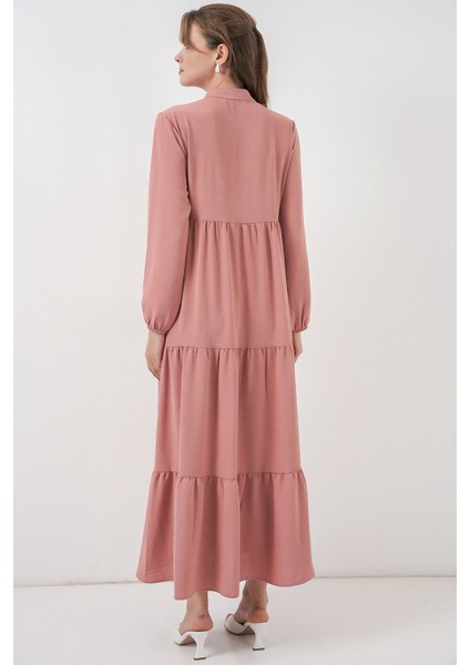 Kadın Bdart Fiyonk Detaylı Viskon Maxi Elbise Toz Pembe