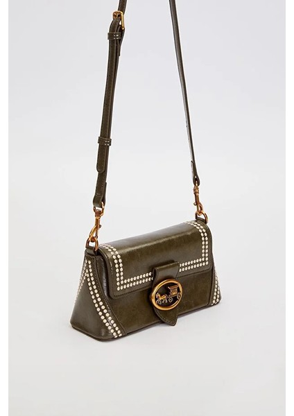 Otantik Fayton Metal Logo ve Etnik Desen Detaylı Kadın Omuz Çantası LV930575 Yeşil