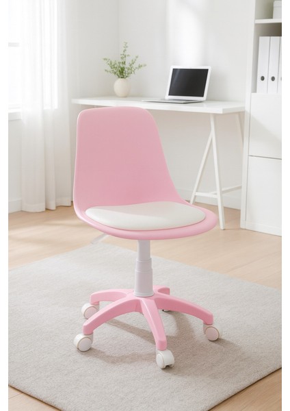 Abant Pembe Çalışma Sandalyesi | Minderli | Ayarlanabilir Döner Tekerlekli Öğrenci & Ofis Sandalyesi