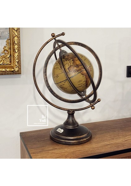 Armillary Stil Metal & Deri Dünya Küresi 50 cm Antik Eskitme Lüks Ofis Ev Dekoru Vıp Hediyelik Obje fiyatları