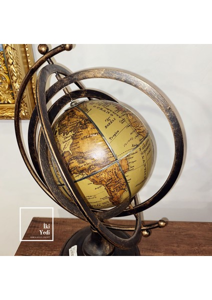 Armillary Stil Metal & Deri Dünya Küresi 50 cm Antik Eskitme Lüks Ofis Ev Dekoru Vıp Hediyelik Obje modelleri
