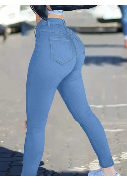 Kadın Yüksek Bel Önden Düğmeli Dar Kesim Kot Pantolon