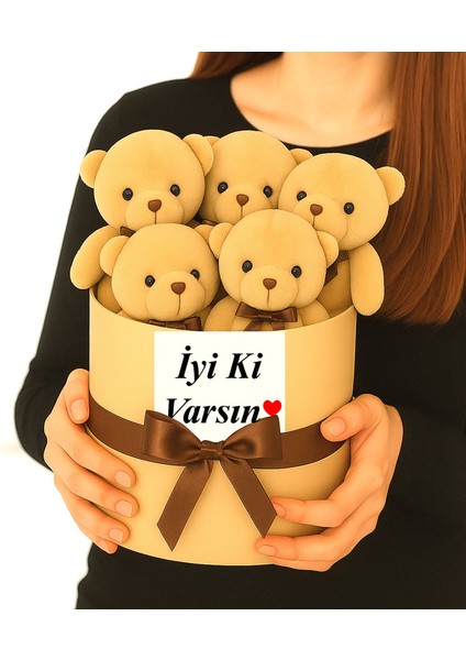 Ayıcık Buketi Kahverengi Ayıcık ve Kurdeleli Ayıcık Buket Hediye Kutusu Kahverengi Ayıcık Kutusu Iyi Ki Varsın Mesajlı