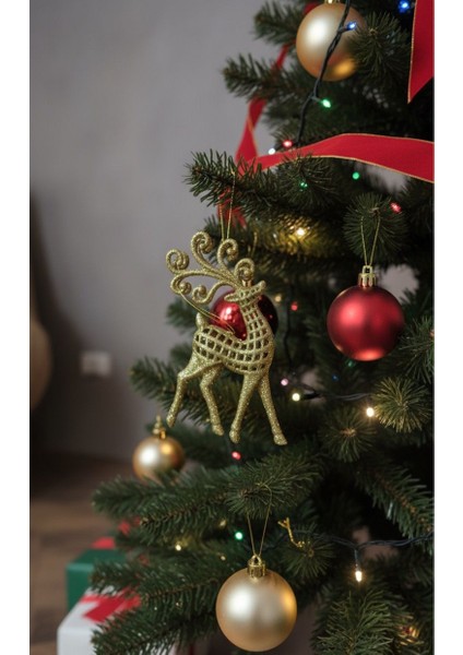 Simli Gold Geyik Figürü Yılbaşı Süsü