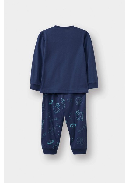 G4401A5NV95 Lacivert Erkek Bebek Pijama Takımı Uzay Baskılı Uzun Kollu Penye Üst Uzun Alt fırsatları