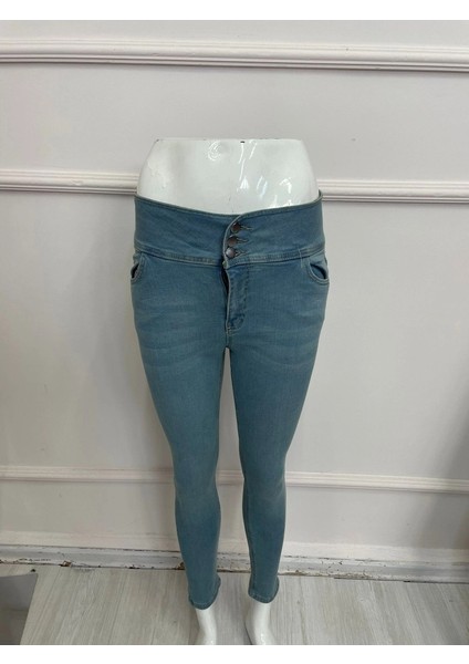 Yüksek Bel Likralı Jean Pantolon 90 cm