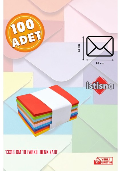100 Adet 13*18 Karışık 10 Farklı Renk Hediye Doğum Günü Dilekleri Düğün Para Davetiye Mektup Zarfı