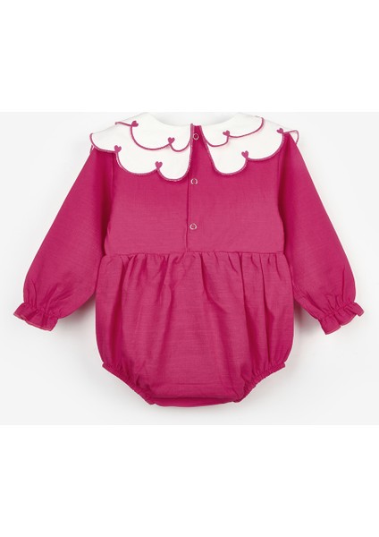 Fuşya Kalp Desen Yakalı Kız Bebek Keten Tulum - Fabiana fiyatları