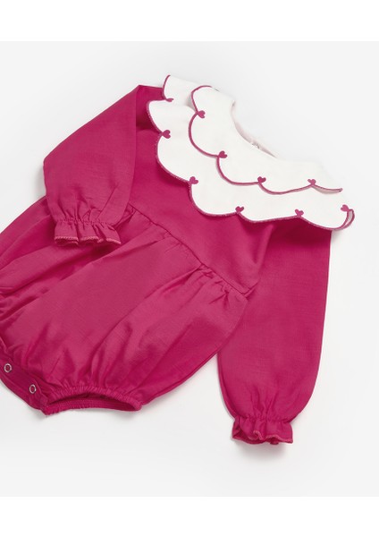 Fuşya Kalp Desen Yakalı Kız Bebek Keten Tulum - Fabiana modelleri