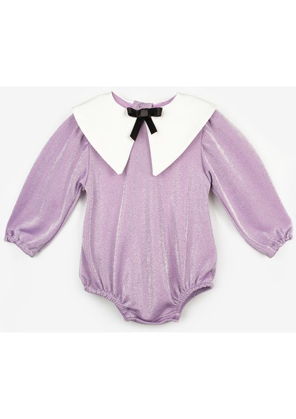Lila Yaka Detaylı Simli Kız Bebek Tulum - Bailey