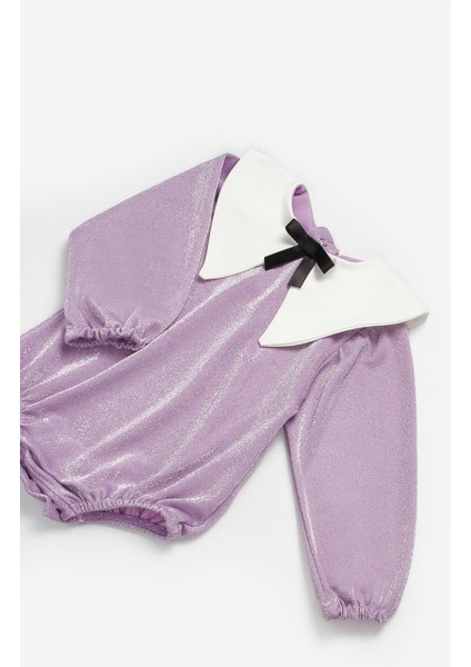 Lila Yaka Detaylı Simli Kız Bebek Tulum - Bailey modelleri