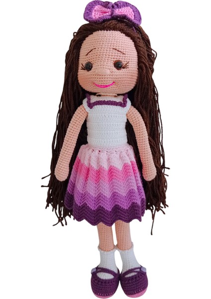 El Yapımı Lila Gökkuşağı Elbiseli Bebek