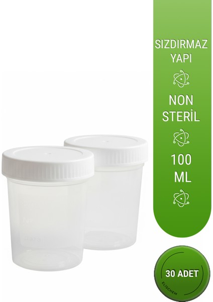 Non Steril Idrar Numune Kabı 30 Adet Beyaz Kapak