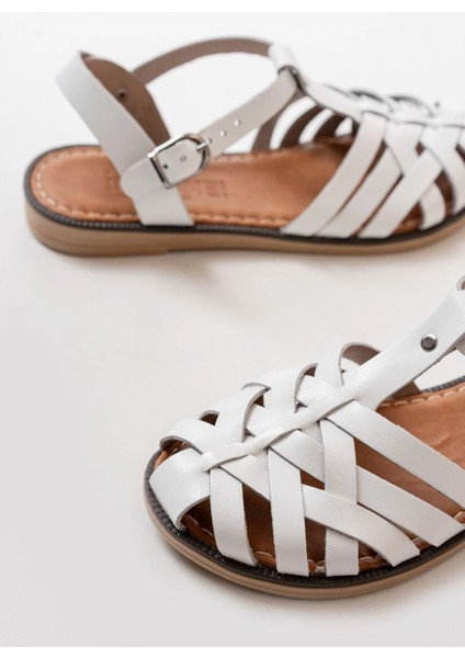 205-02 Beyaz Ortopedik Hakiki Deri Kadın Sandalet