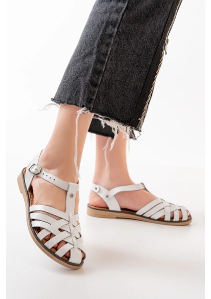 205-02 Beyaz Ortopedik Hakiki Deri Kadın Sandalet fırsatları