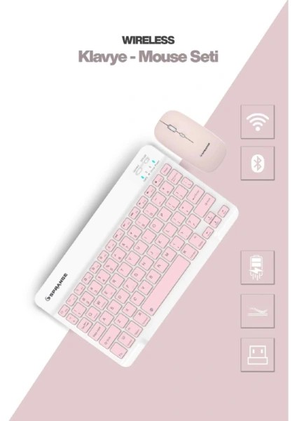 Pembe Kablosuz Klavye ve Mouse Seti