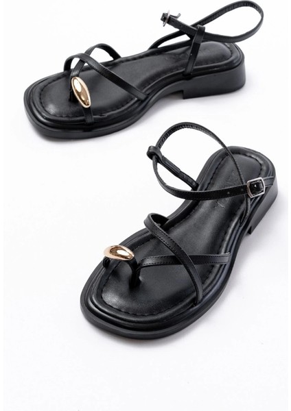 S-101 Siyah Parmak Arası Taş Detaylı Günlük Kadın Sandalet fiyatları