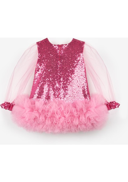 Fuşya Etek Ucu Fırfır Detaylı Kız Bebek Elbise - Violet fiyatları