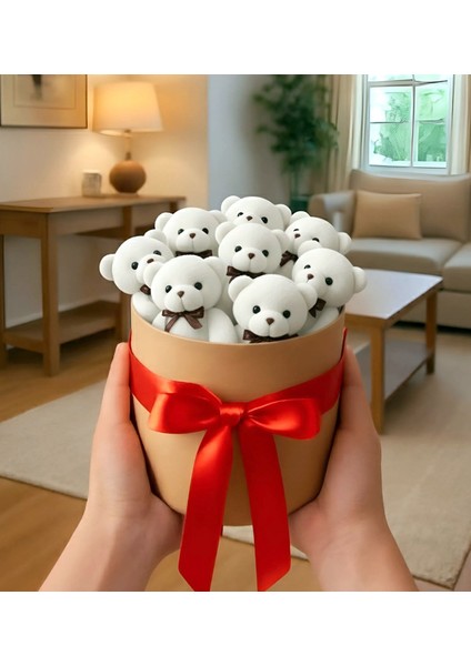 Ayıcık Buketi Beyaz Ayıcık Buketi Kırmızı Kurdeleli Zamansız Hediye Kutusu Buket Sevgililer Günü Doğum Günü Özel Gün Hediyesi