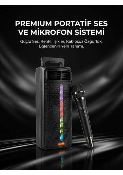 Premium Portatif Ses ve Mikrofon Sistemi – Renkli LED Işıklar, Kablosuz Özgürlük fiyatları