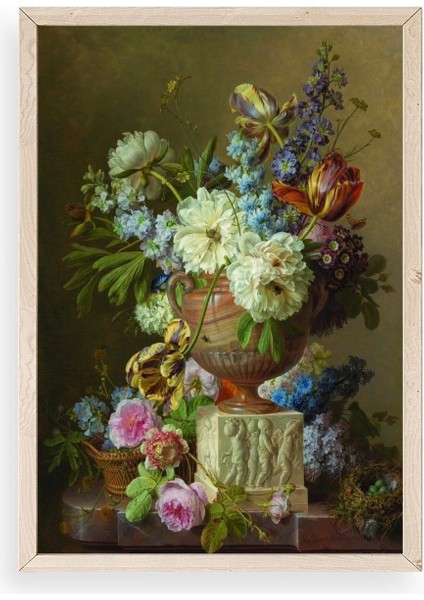 Çiçekler Ahşap Çerçeveli Tablo