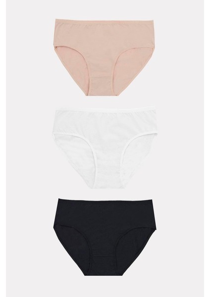 Arias Closet Büyük Beden Pamuklu Siyah Beyaz Ten Rengi 3'lü Külot