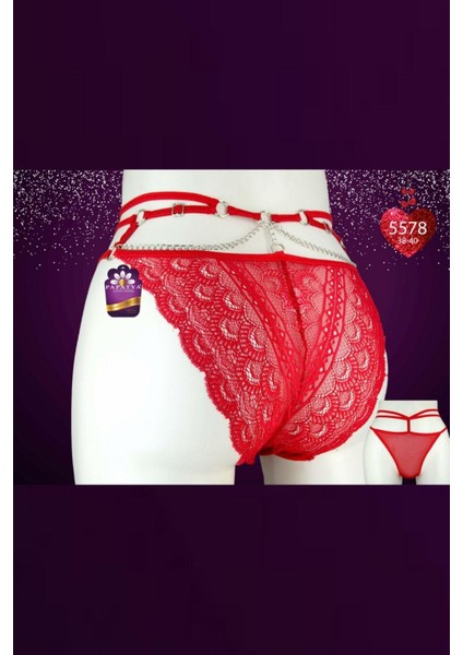BIKINI ON TUL ARKA BANT UST ZİNCİR-KIRMIZI PT5578