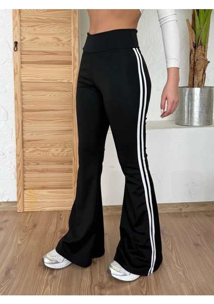 Kadın Yüksek Bel Şerit Detaylı Ispanyol Paçalı Dalgıç Pantolon modelleri