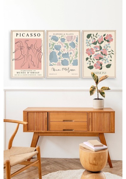 Ünlü Tablolar Üçlü Ahşap Çerçeveli Tablo modelleri