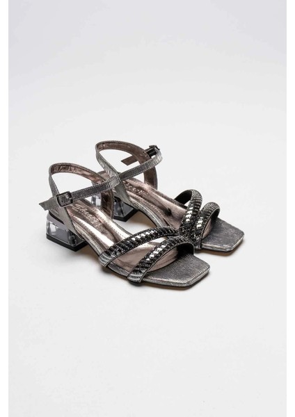 Rule Platin Taşlı Kadın Topuklu Sandalet