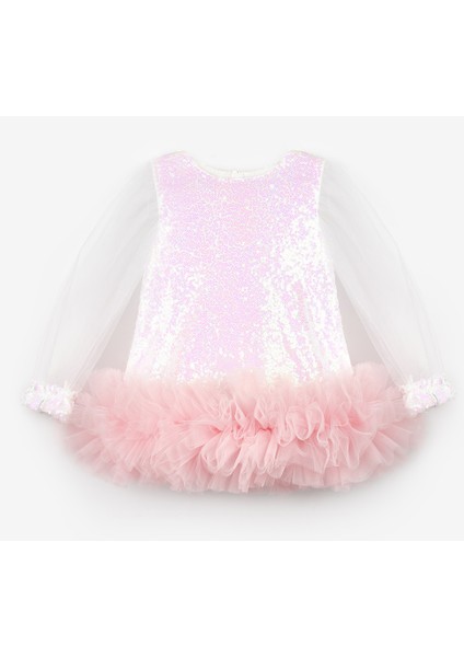 Beyaz Etek Ucu Fırfır Detaylı Kız Bebek Elbise - Violet