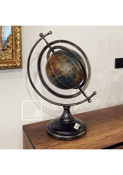 Armillary Stil Metal & Deri Dünya Küresi 50 cm Antik Eskitme Lüks Ofis Masa Konsol Üstü Dekoratif fiyatları