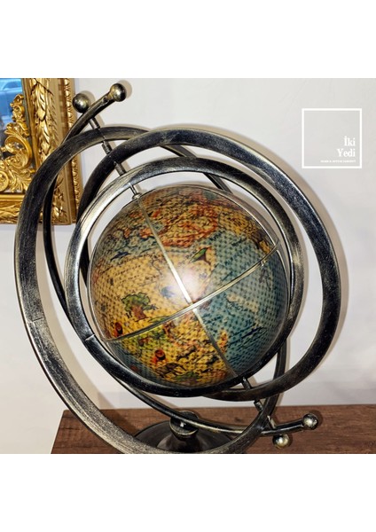 Armillary Stil Metal & Deri Dünya Küresi 50 cm Antik Eskitme Lüks Ofis Masa Konsol Üstü Dekoratif modelleri