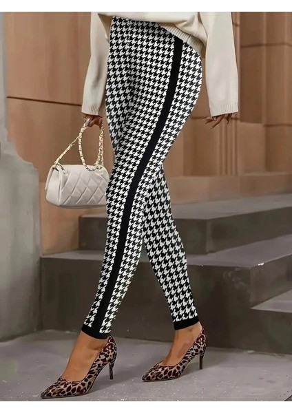 Kadın Yüksek Bel Kaz Ayağı Desenli Yanları Şeritli Dalgıç Pantolon fiyatları