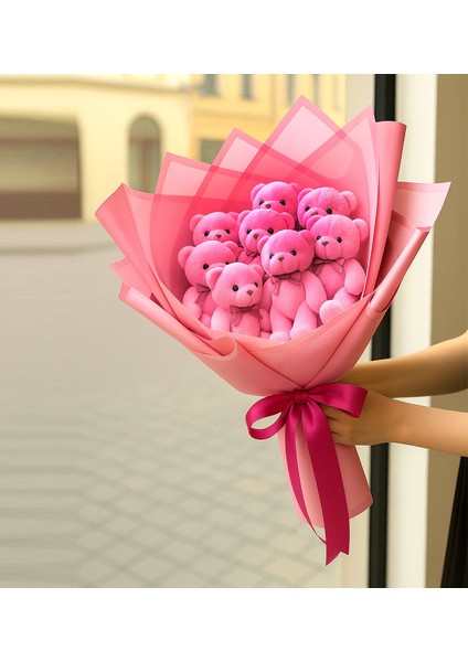 Pembe Ayıcık Buketi Hediyelik 7 Adet Sevimli Peluş Oyuncak Ayı Buketi