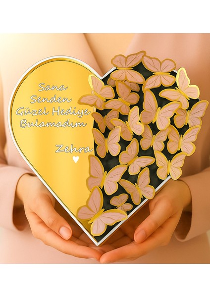 Kişiye Özel Kelebek Buketi 25 cm Peluş Ayıcık Sana Senden Güzel Hediye Bulamadım Yazılı Kalp Kutu fiyatları