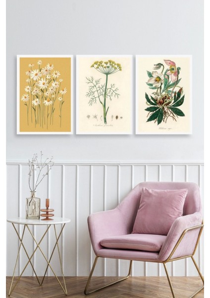 Çiçek Üçlü Ahşap Çerçeveli Tablo fiyatları