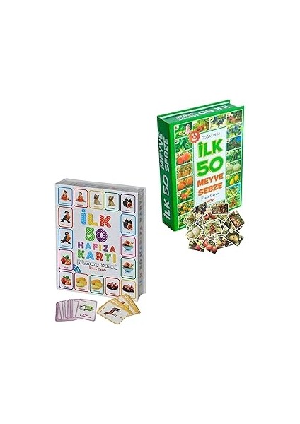 Oyuncak Minik Bebeğimin Ilk 50 Hafıza Kartları ve Ilk 50 Hayvanlar Kartları Flash Kart 2'li Set