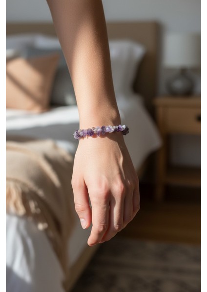 Ametist Kırıktas Bakır Bileklik – El Yapımı Özel Tasarım Lavanta Temalı Hediyelik Takı