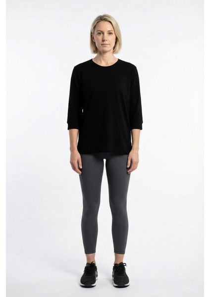 Kadın Mılana O Yaka Truvakar Kol Manşetli Yırtmaçlı Pamuk Penye Tişört