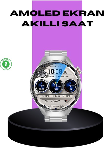 Akıllı Saat Metal Kordonlu Tam Ekran Amoled – Arama ve Sağlık Takip Özellikli