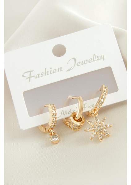 3 Adet Yıldız Zirkon Taşlı Küpe