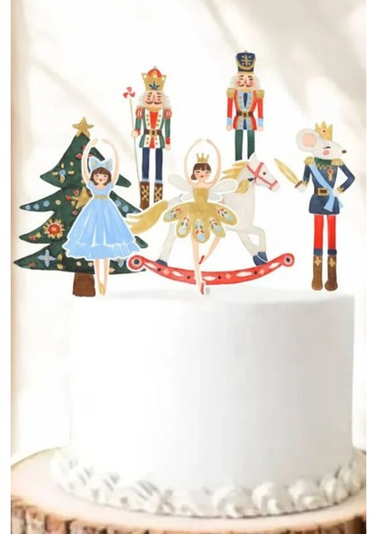 Çok Renkli Yılbaşı Tema Figürlü 7'li Uzun Kürdan Pasta Süsü fiyatları