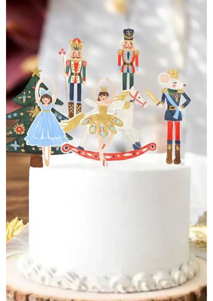 Çok Renkli Yılbaşı Tema Figürlü 7'li Uzun Kürdan Pasta Süsü modelleri