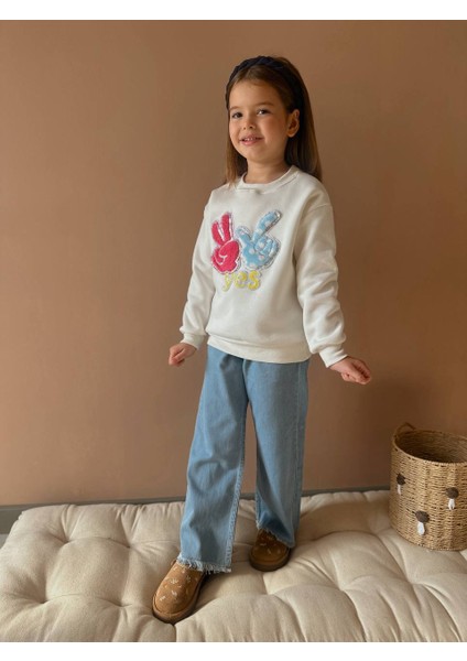 Inebolu Kids Yes Nakışlı 3 Iplik Şardonlu Kot Sweatshirt 2 Li Takım Kız Çocuk modelleri