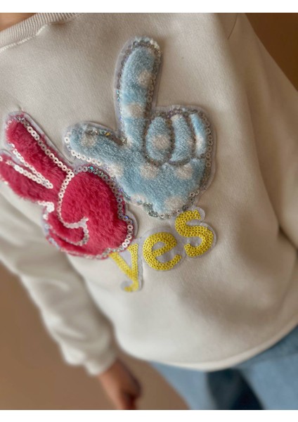 Inebolu Kids Yes Nakışlı 3 Iplik Şardonlu Kot Sweatshirt 2 Li Takım Kız Çocuk indirimleri